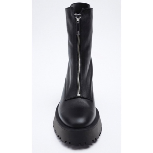 Zara Leather Zippered Lug Sole Boots - Picture 6 of 11